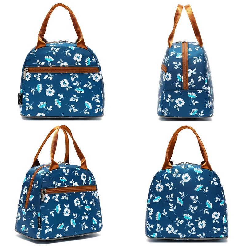 FlowFly Insulated Lunch Cooler Bag - Tote Bag Organizer for Women/Men, Floral#White - Image 5